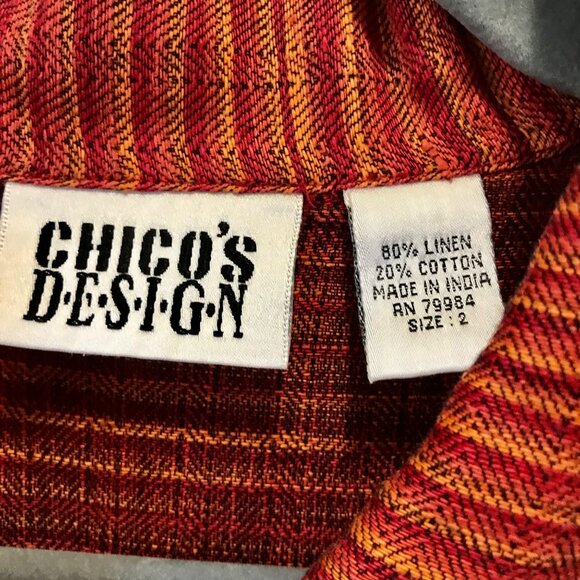 Chico's Design Women's Woven Linen Burnt Orange Button-up Shirt Size L Lagenlook - Picture 7 of 11